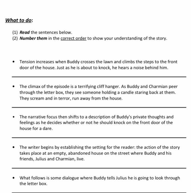 what to do: (1) read the sentences below. (2) number them in the correc…