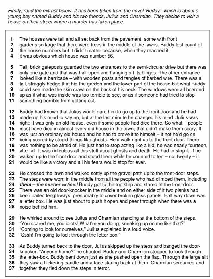 firstly, read the extract below. it has been taken from the novel buddy…