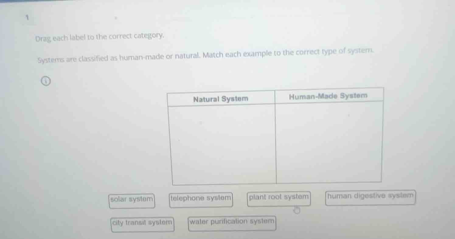 drag each label to the correct category. systems are classified as huma…