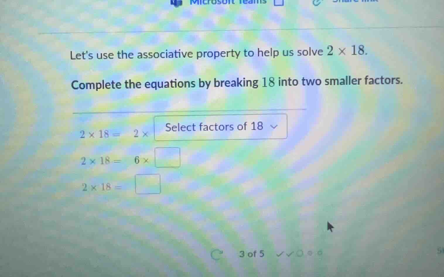 lets use the associative property to help us solve \\(2 \\times 18\\). …