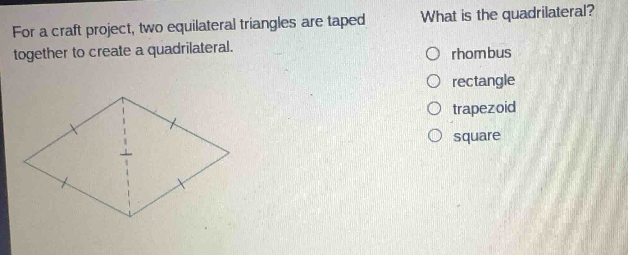 for a craft project, two equilateral triangles are taped together to cr…