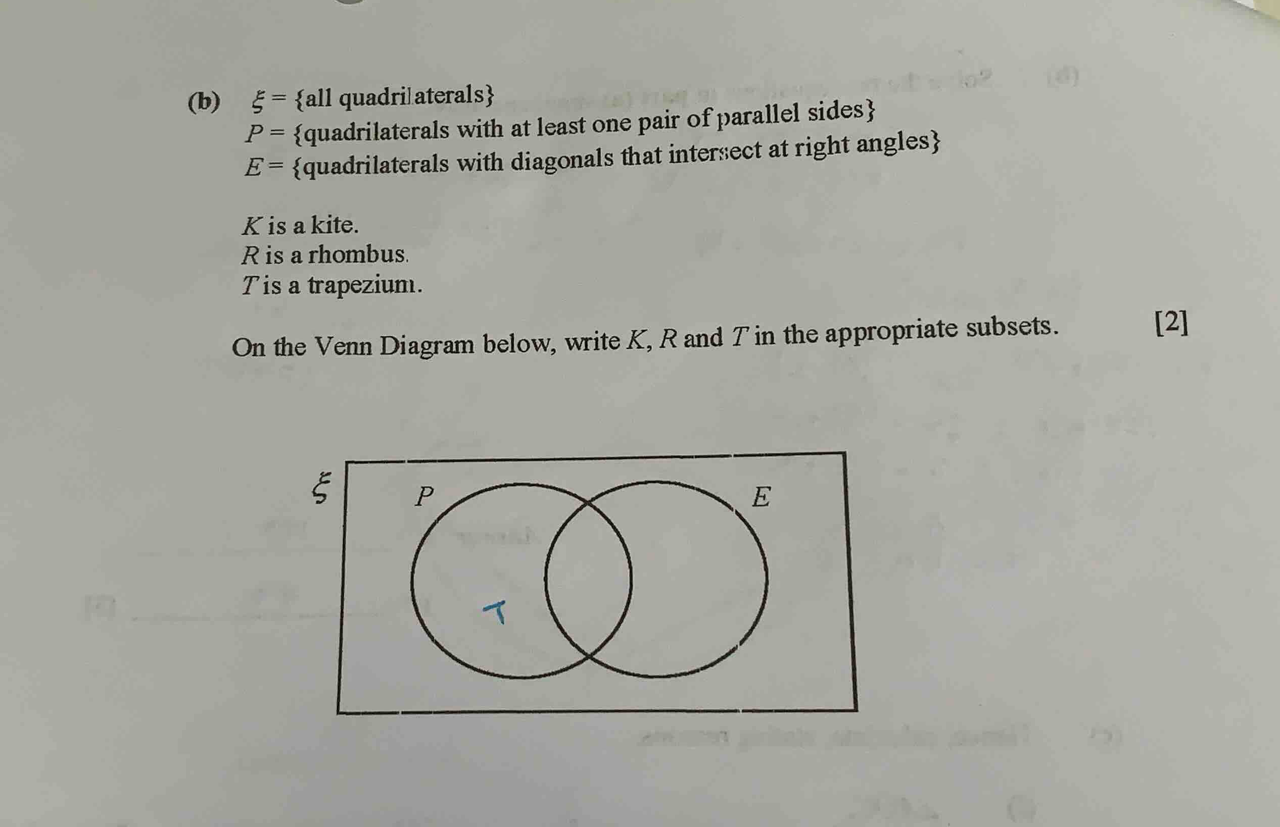 (b) \\(\\xi = \\{\\text{all quadrilaterals}\\}\\) \\(p = \\{\\text{quad…