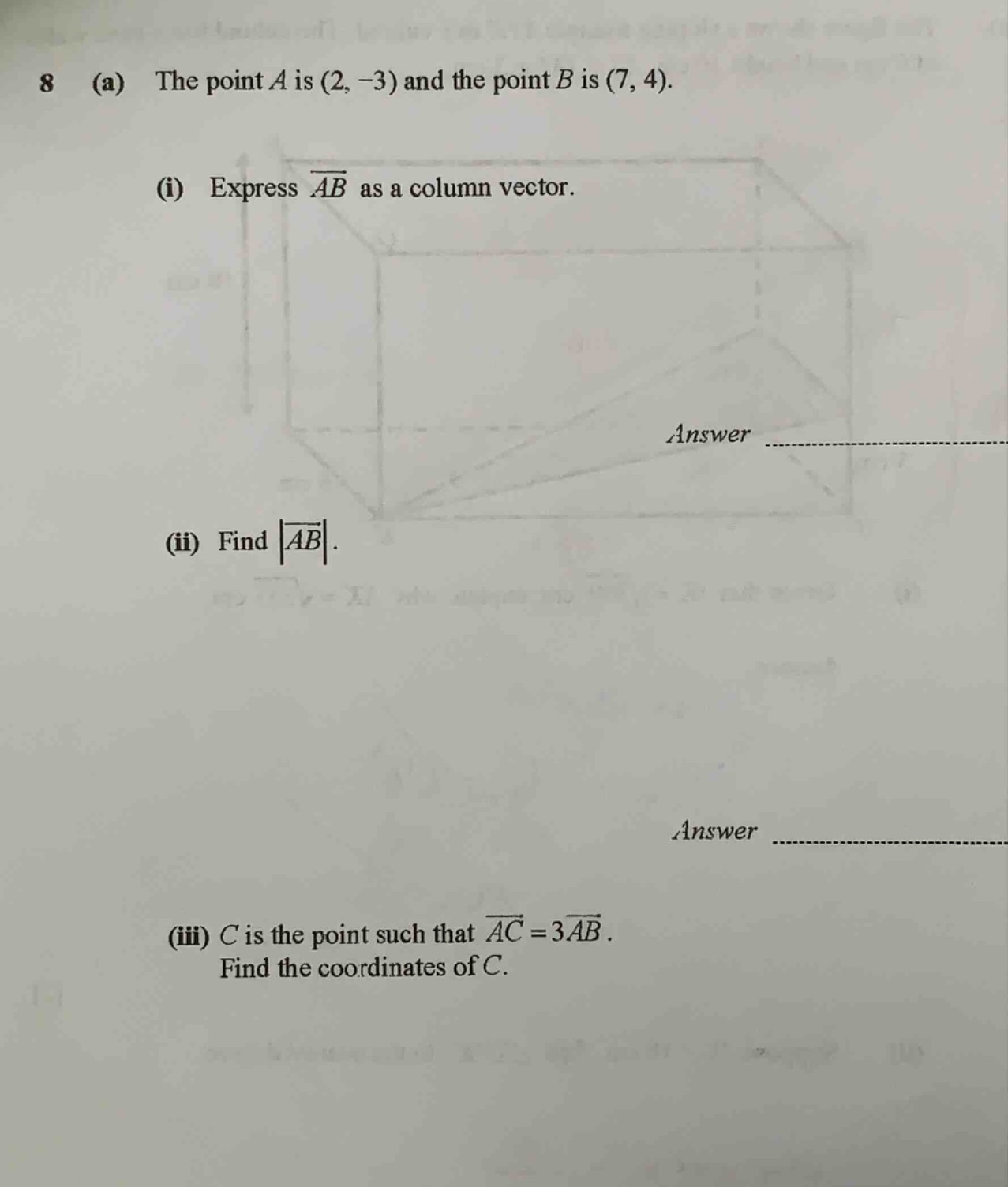 8 (a) the point (a) is ((2, -3)) and the point (b) is ((7, 4)). (i) exp…