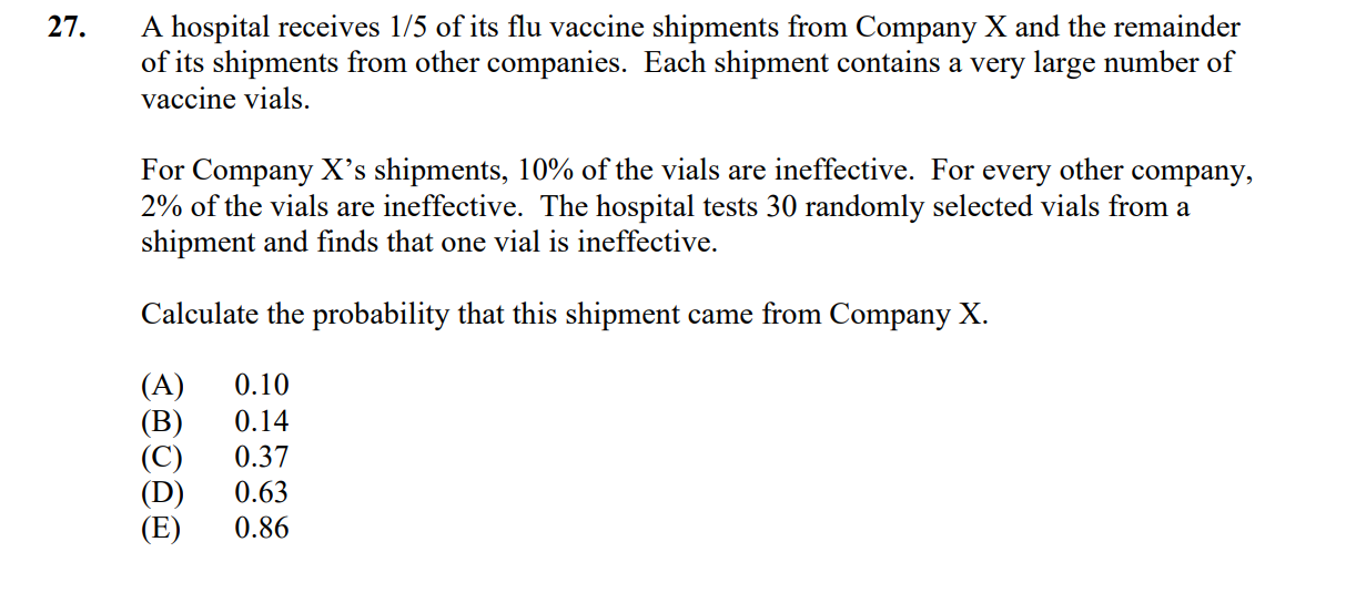 27. a hospital receives \\(1/5\\) of its flu vaccine shipments from com…
