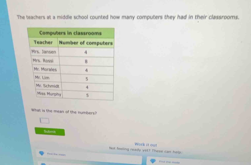 the teachers at a middle school counted how many computers they had in …