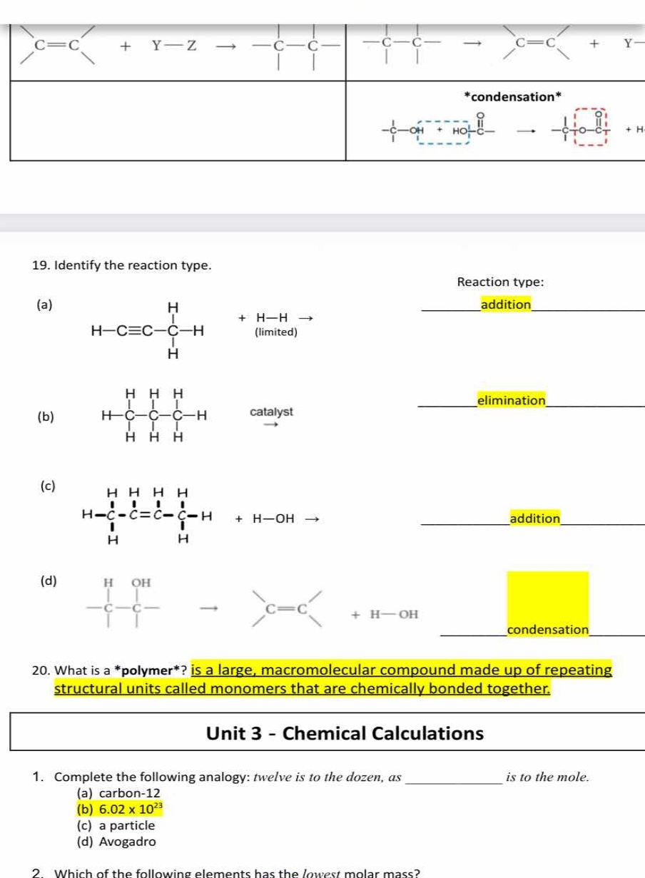 19. identify the reaction type. (a) \\(\\text{h}-\\text{c}\\equiv\\text…