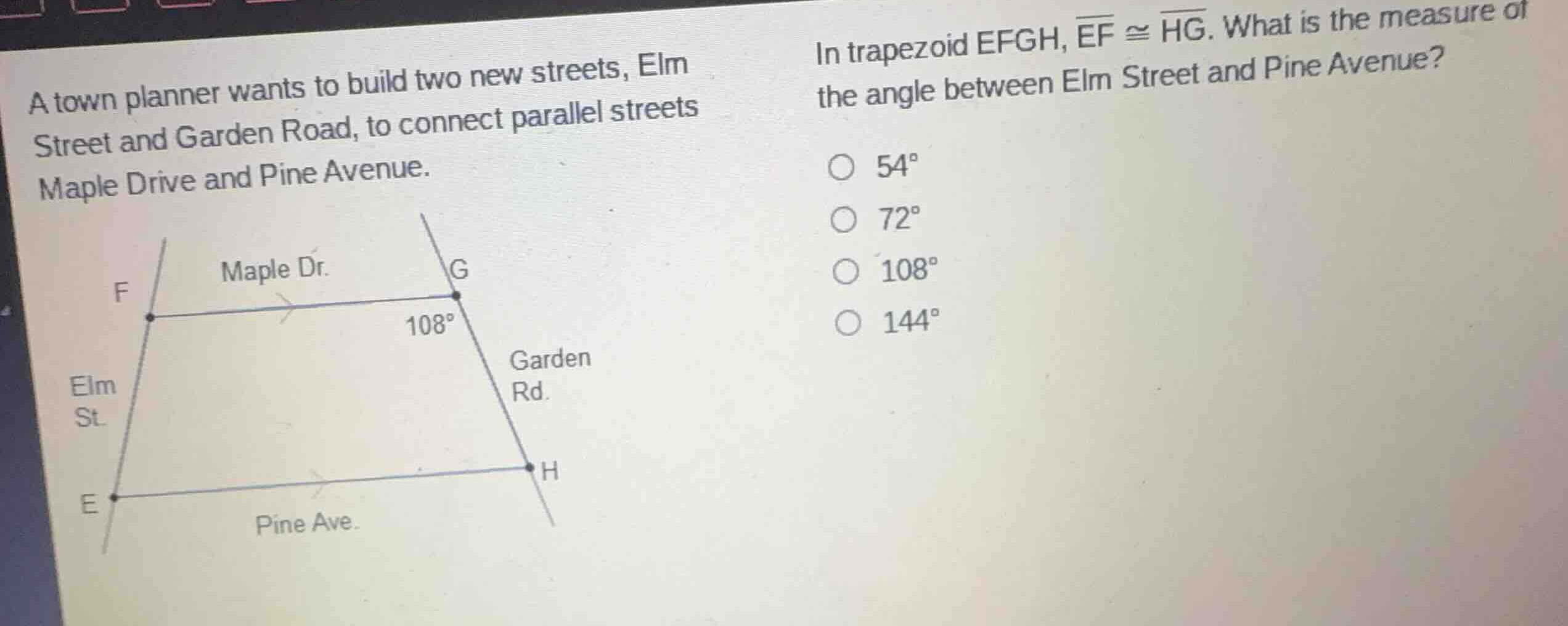 a town planner wants to build two new streets, elm street and garden ro…