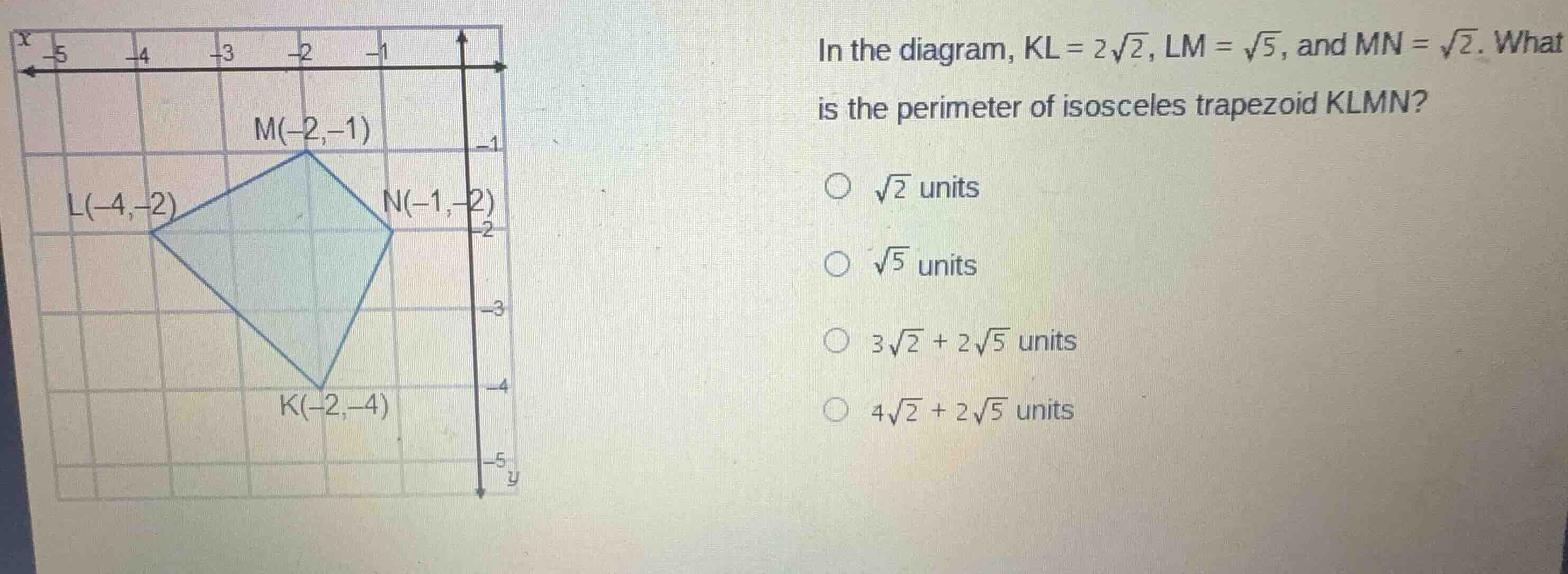 in the diagram, \\(kl = 2\\sqrt{2}\\), \\(lm = \\sqrt{5}\\), and \\(mn …