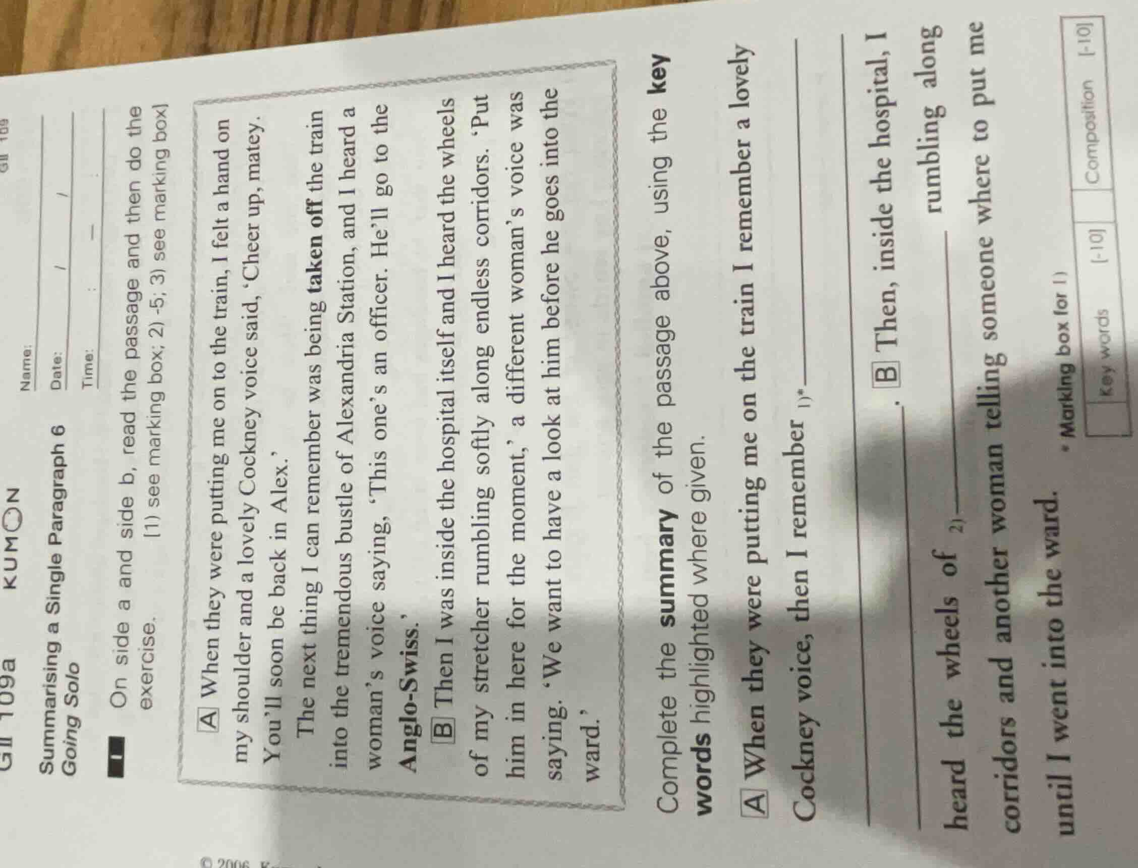kumon summarising a single paragraph 6 going solo on side a and side b,…