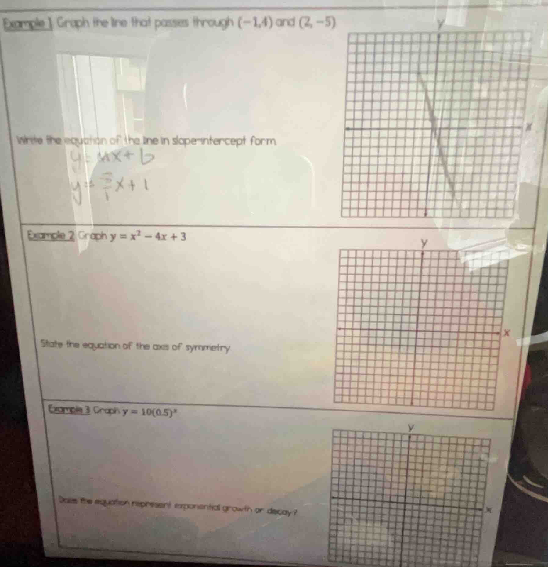 example 1 graph the line that passes through \\((-1,4)\\) and \\((2,-5)…