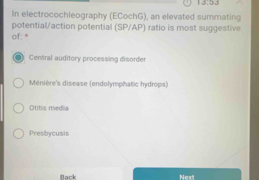 in electrocochleography (ecochg), an elevated summating potential/actio…