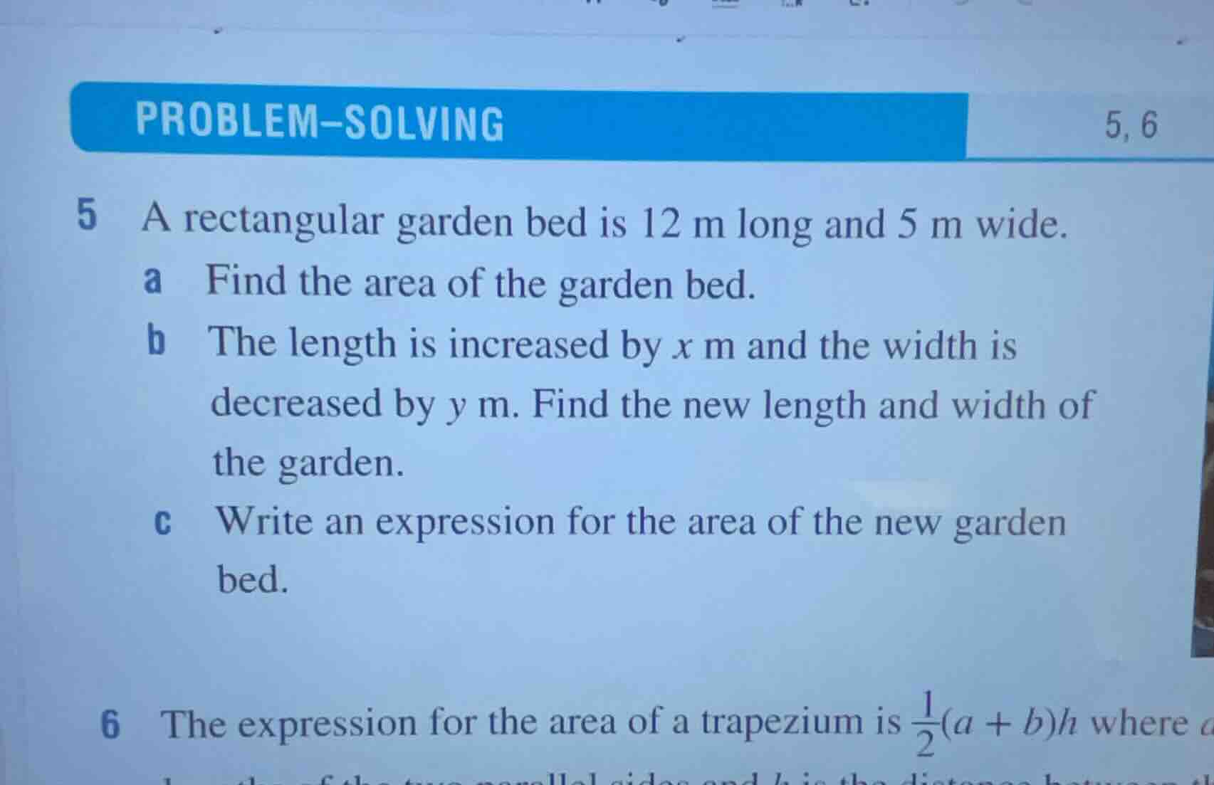 problem-solving 5 a rectangular garden bed is 12 m long and 5 m wide. a…