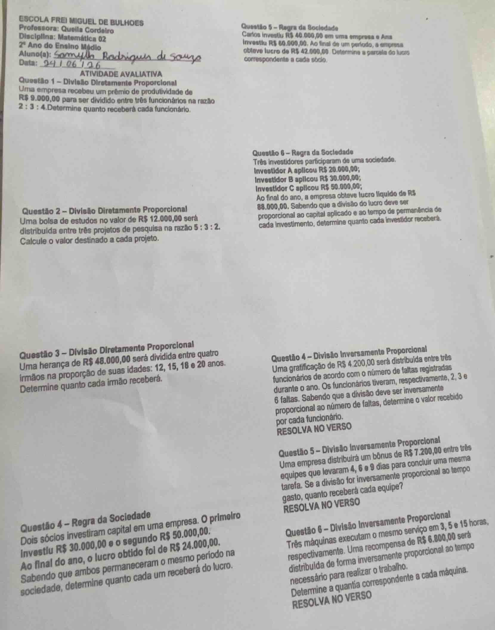 escola frei miguel de bulhoes professora: queila cordeiro disciplina: m…