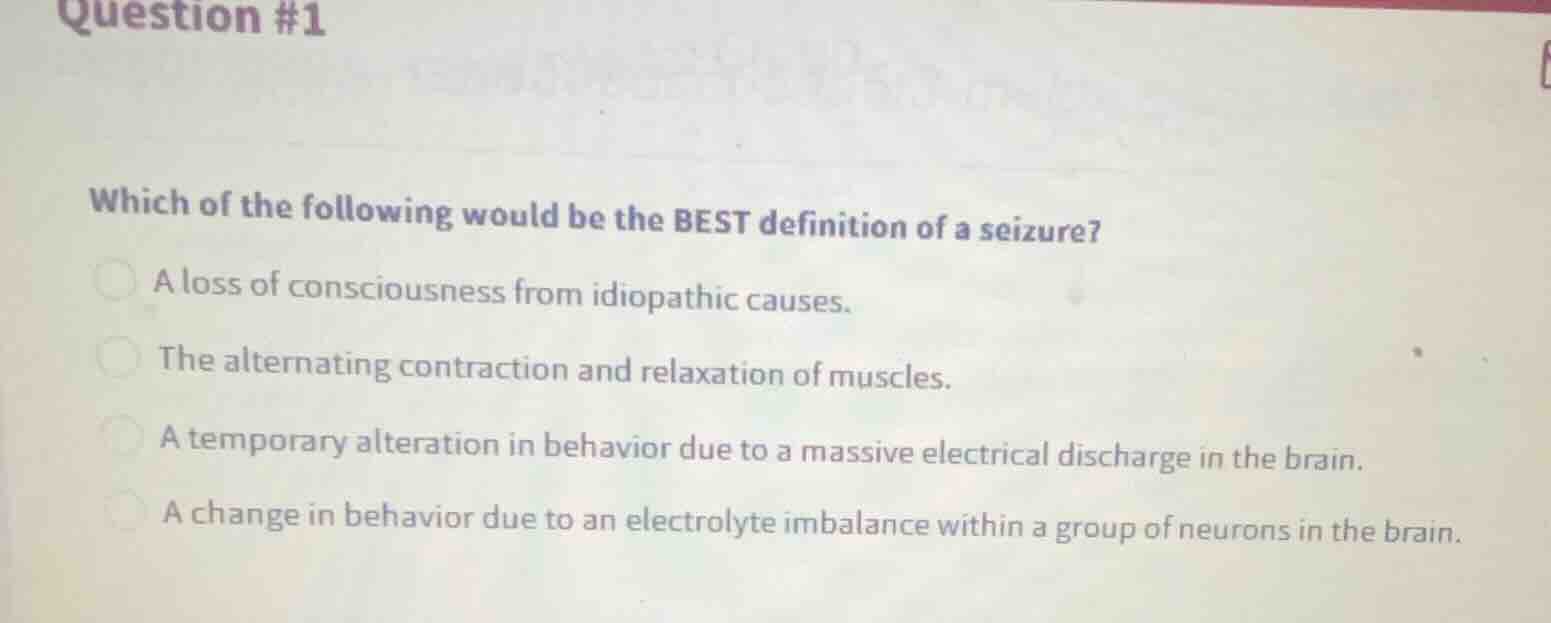 question #1 which of the following would be the best definition of a se…