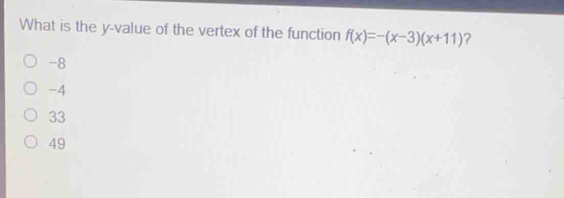 what is the \\(y\\)-value of the vertex of the function \\(f(x)=-(x-3)(…