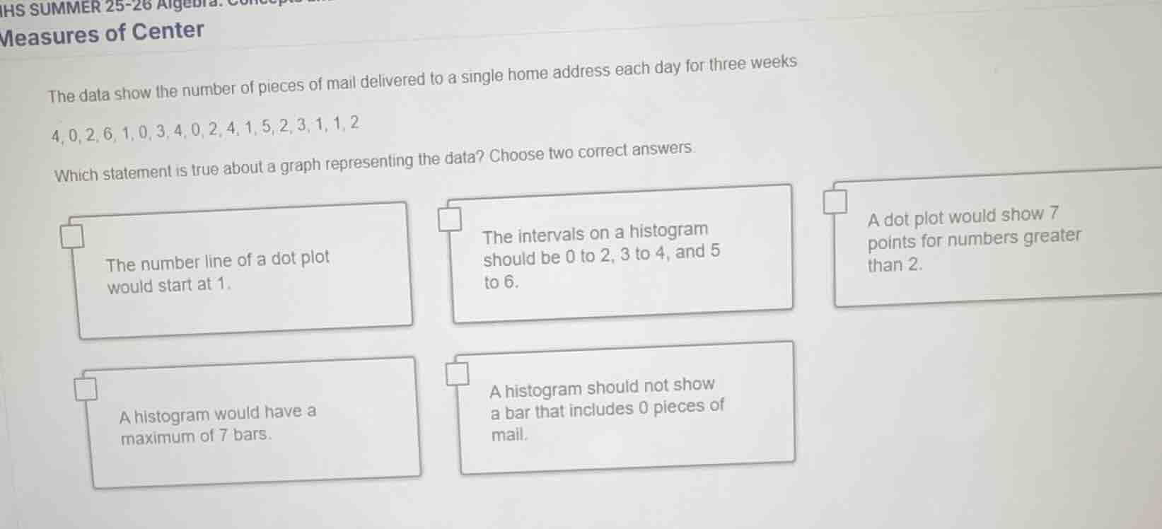 measures of center the data show the number of pieces of mail delivered…
