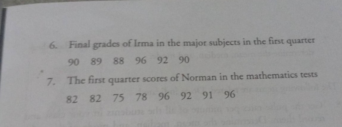 6. final grades of irma in the major subjects in the first quarter 90 8…
