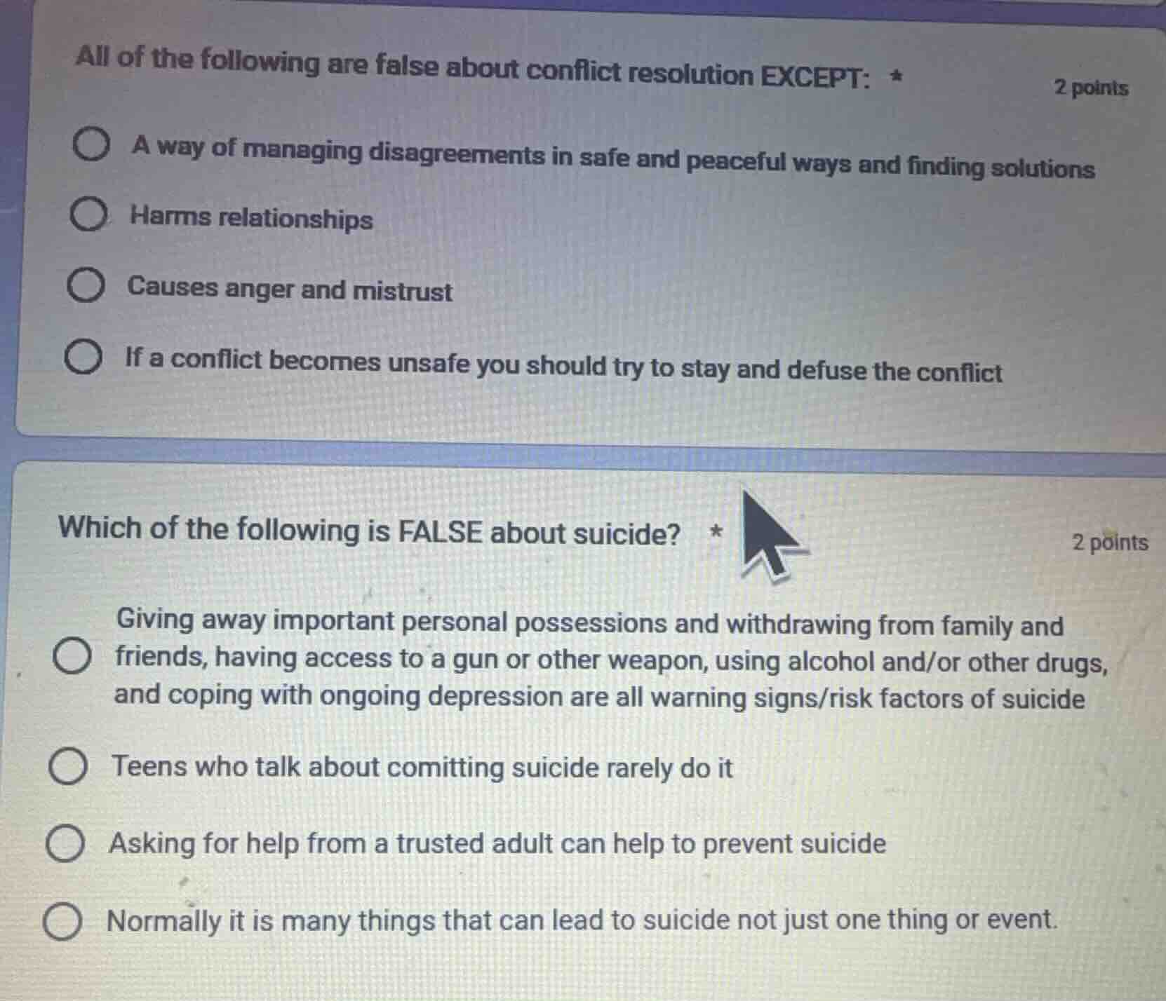 all of the following are false about conflict resolution except: * 2 po…