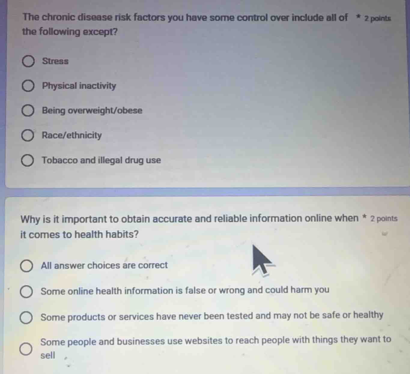 the chronic disease risk factors you have some control over include all…