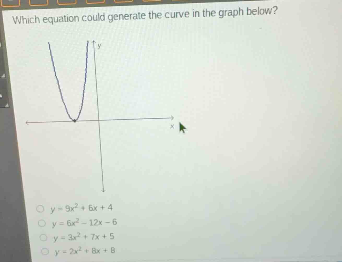 which equation could generate the curve in the graph below? \\(y = 9x^2…