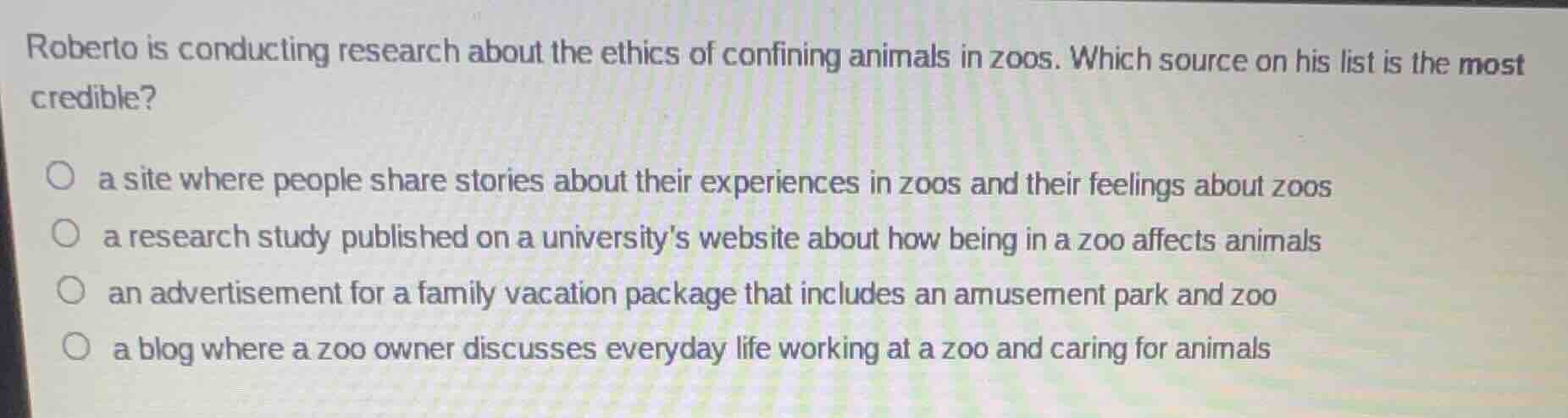 roberto is conducting research about the ethics of confining animals in…