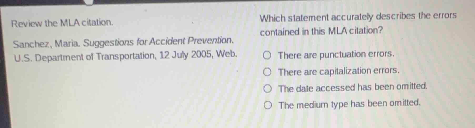 review the mla citation. sanchez, maria. suggestions for accident preve…