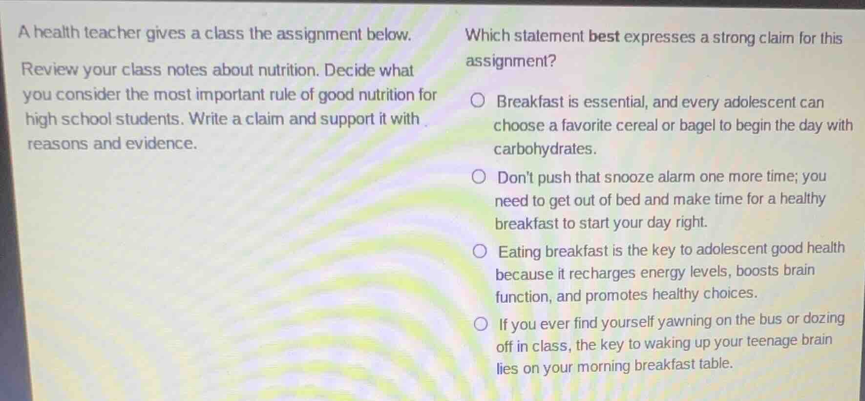 a health teacher gives a class the assignment below. review your class …