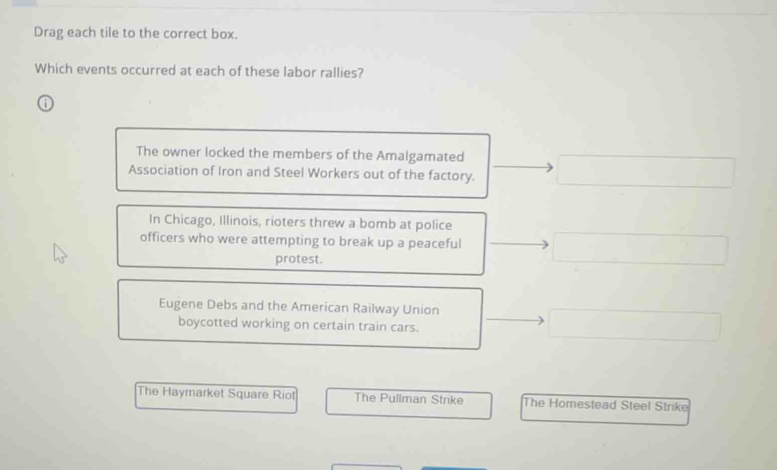 drag each tile to the correct box. which events occurred at each of the…