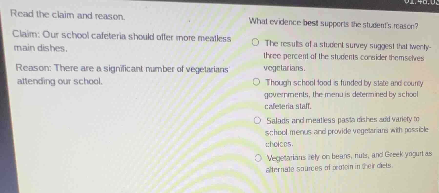 read the claim and reason. claim: our school cafeteria should offer mor…
