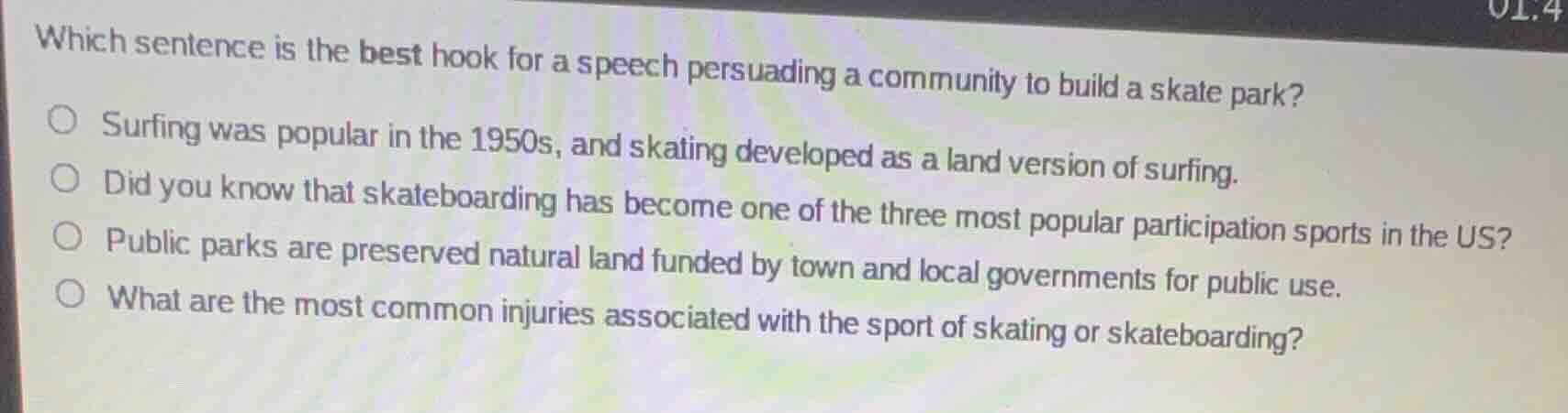 which sentence is the best hook for a speech persuading a community to …