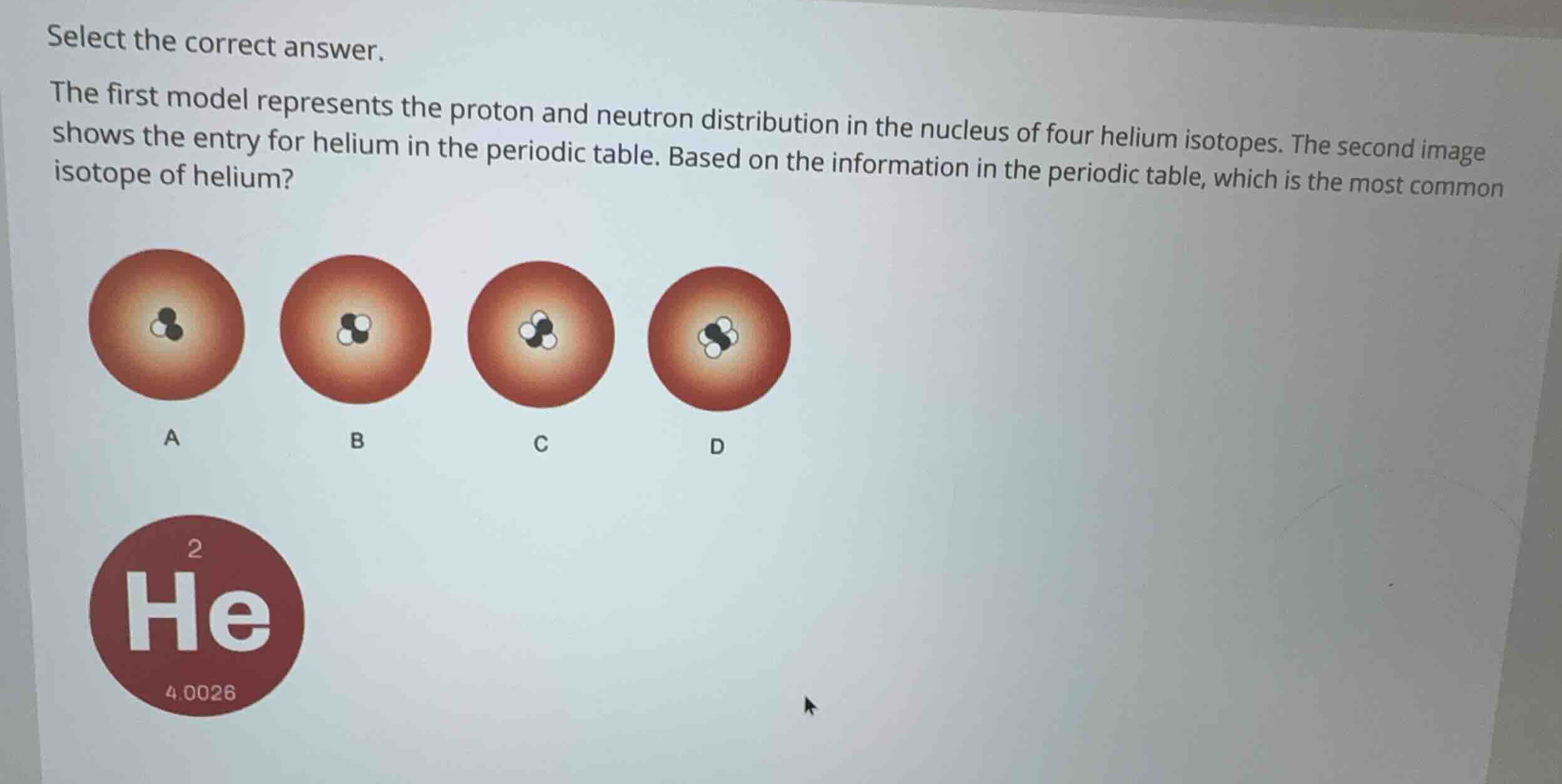 select the correct answer. the first model represents the proton and ne…
