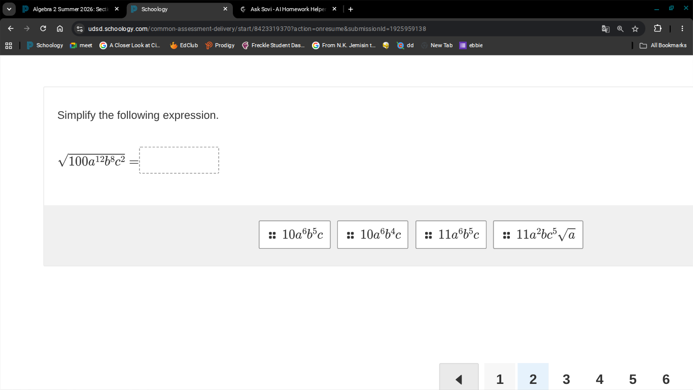 simplify the following expression. \\(\\sqrt{100a^{12}b^8c^2} = \\) opt…