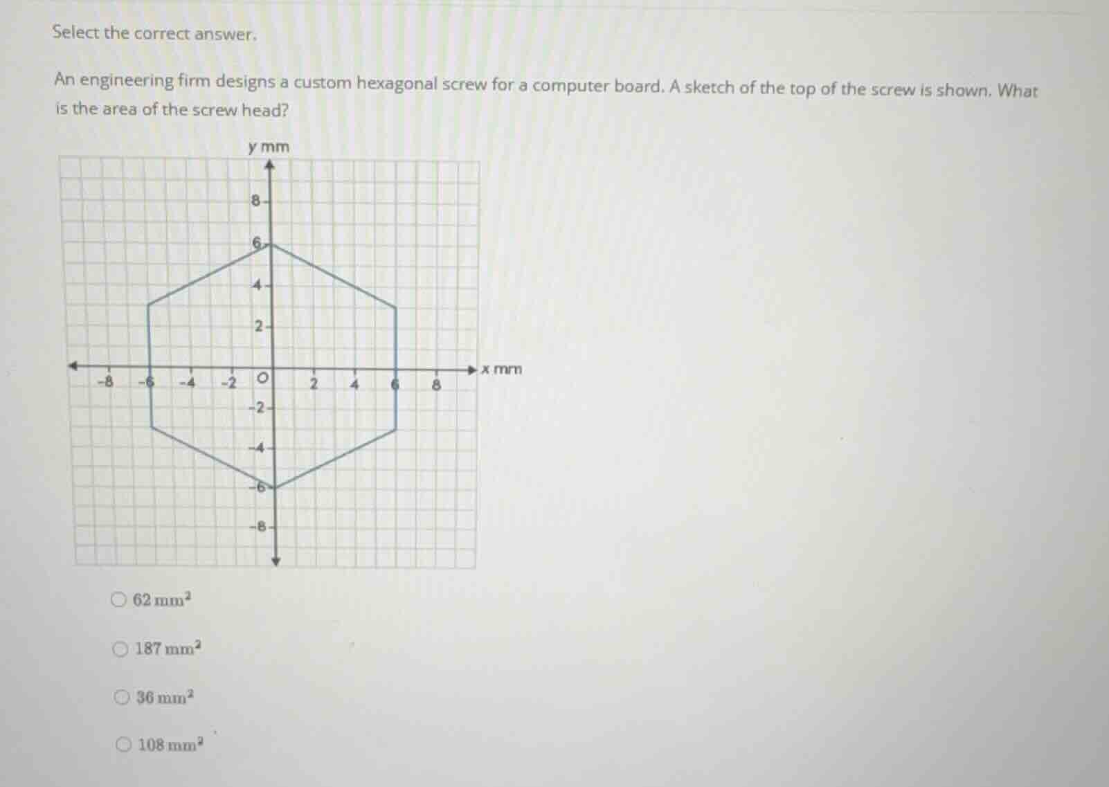 select the correct answer. an engineering firm designs a custom hexagon…