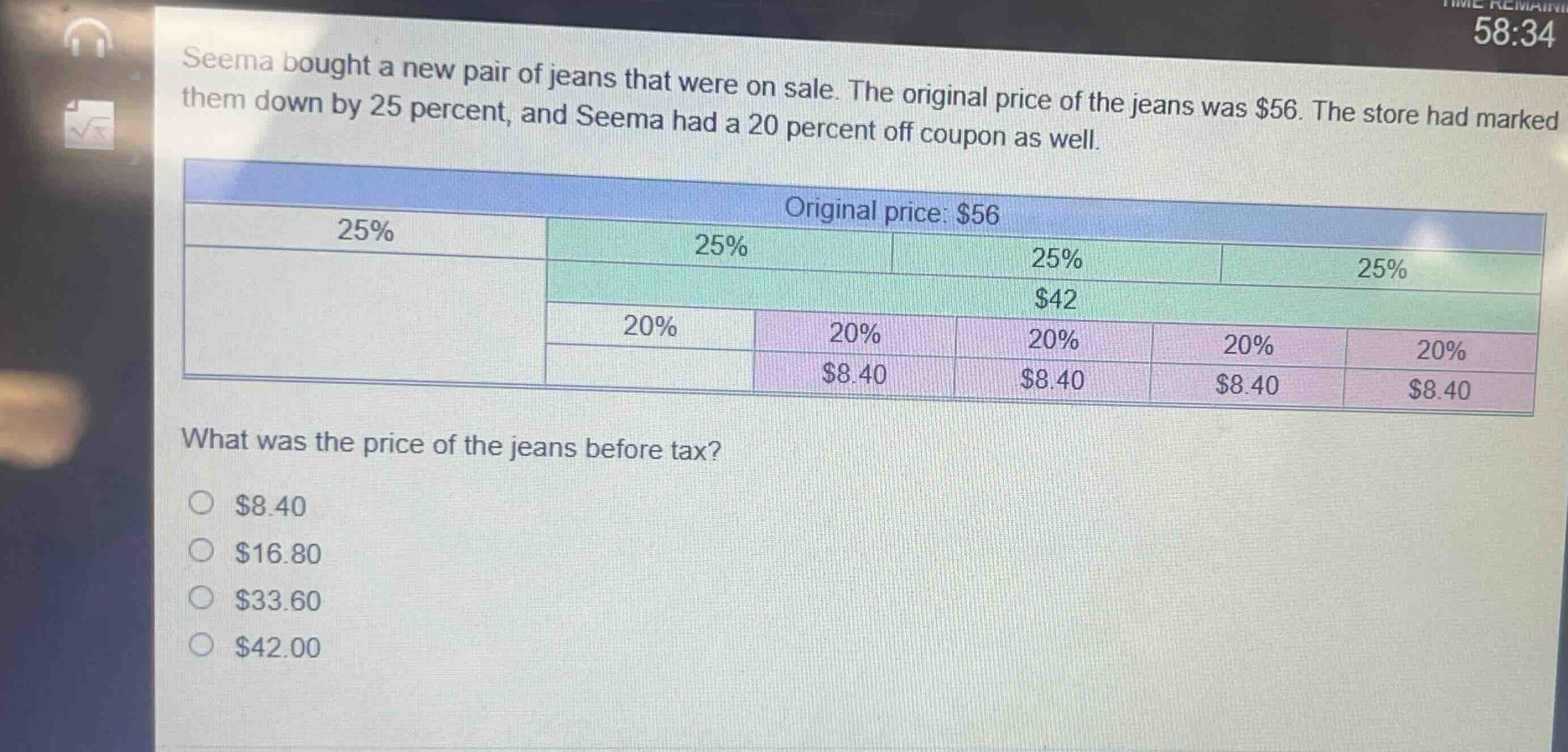 seema bought a new pair of jeans that were on sale. the original price …