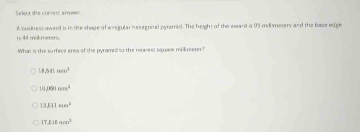 select the correct answer. a business award is in the shape of a regula…