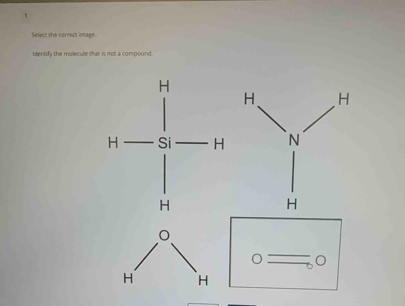 select the correct image. identify the molecule that is not a compound.