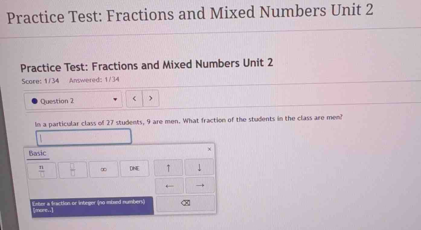 practice test: fractions and mixed numbers unit 2 question 2 in a parti…
