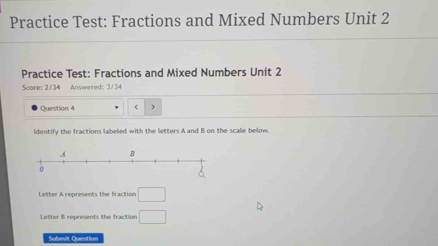 identify the fractions labeled with the letters a and b on the scale be…