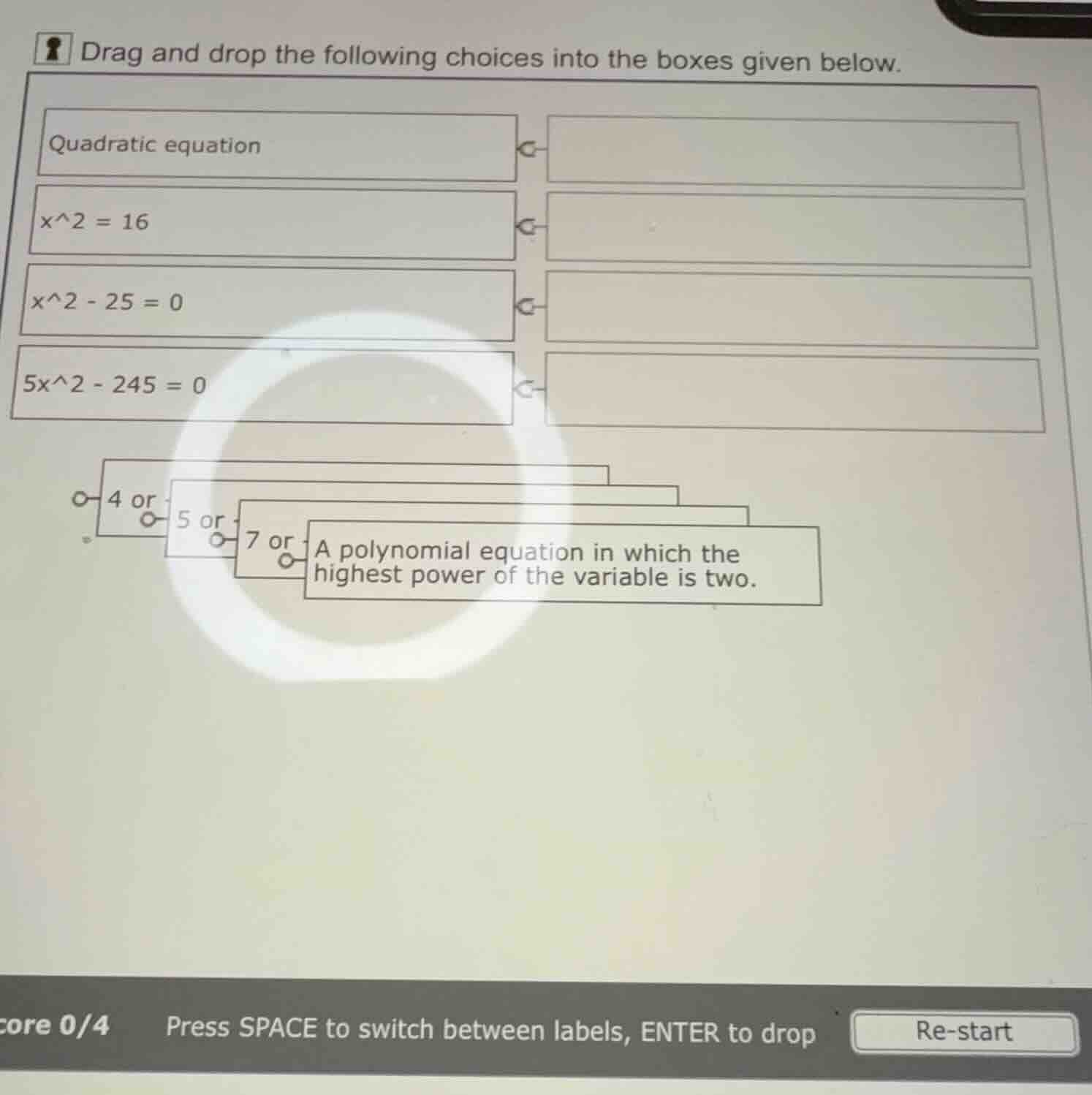 drag and drop the following choices into the boxes given below. quadrat…