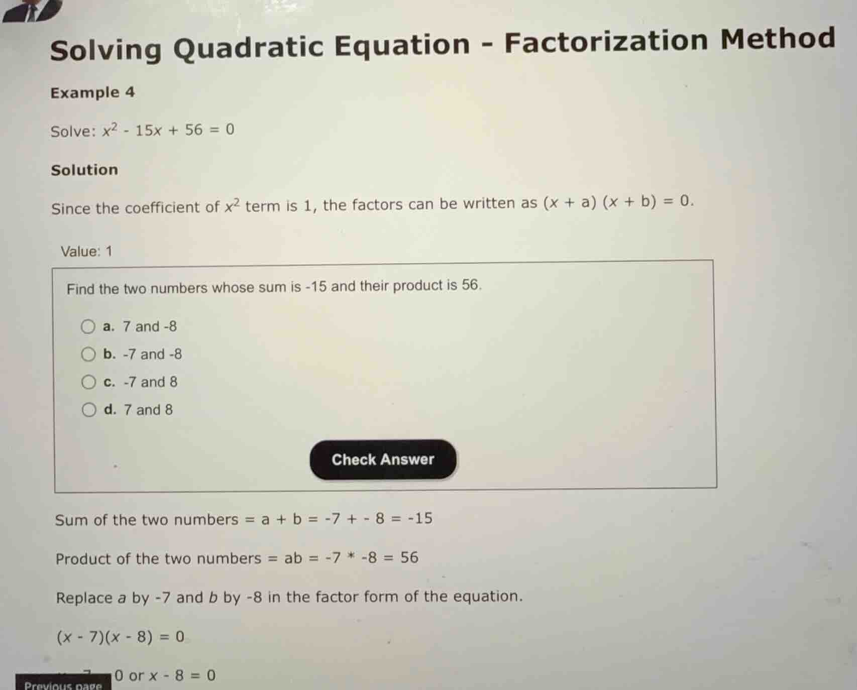 solving quadratic equation - factorization method example 4 solve: \\(x…
