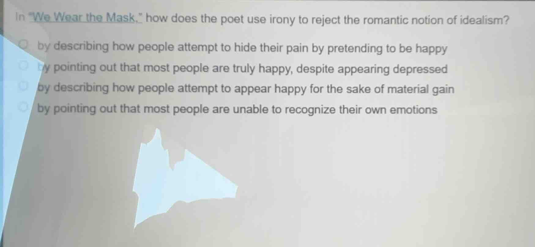 in \we wear the mask,\ how does the poet use irony to reject the romant…