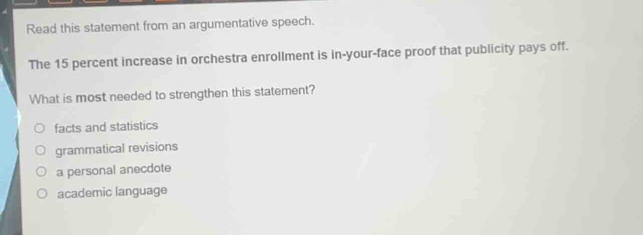 read this statement from an argumentative speech. the 15 percent increa…
