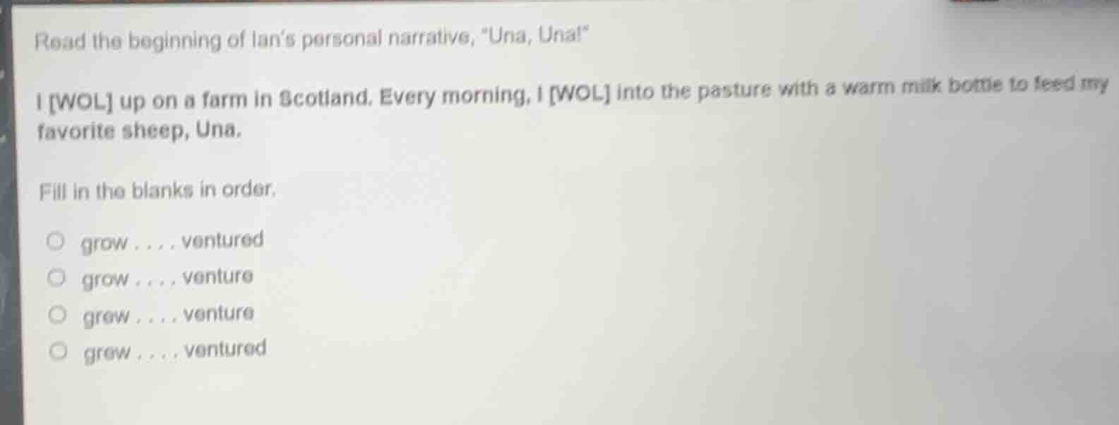 read the beginning of ians personal narrative, \una, una!\ i wol up on …