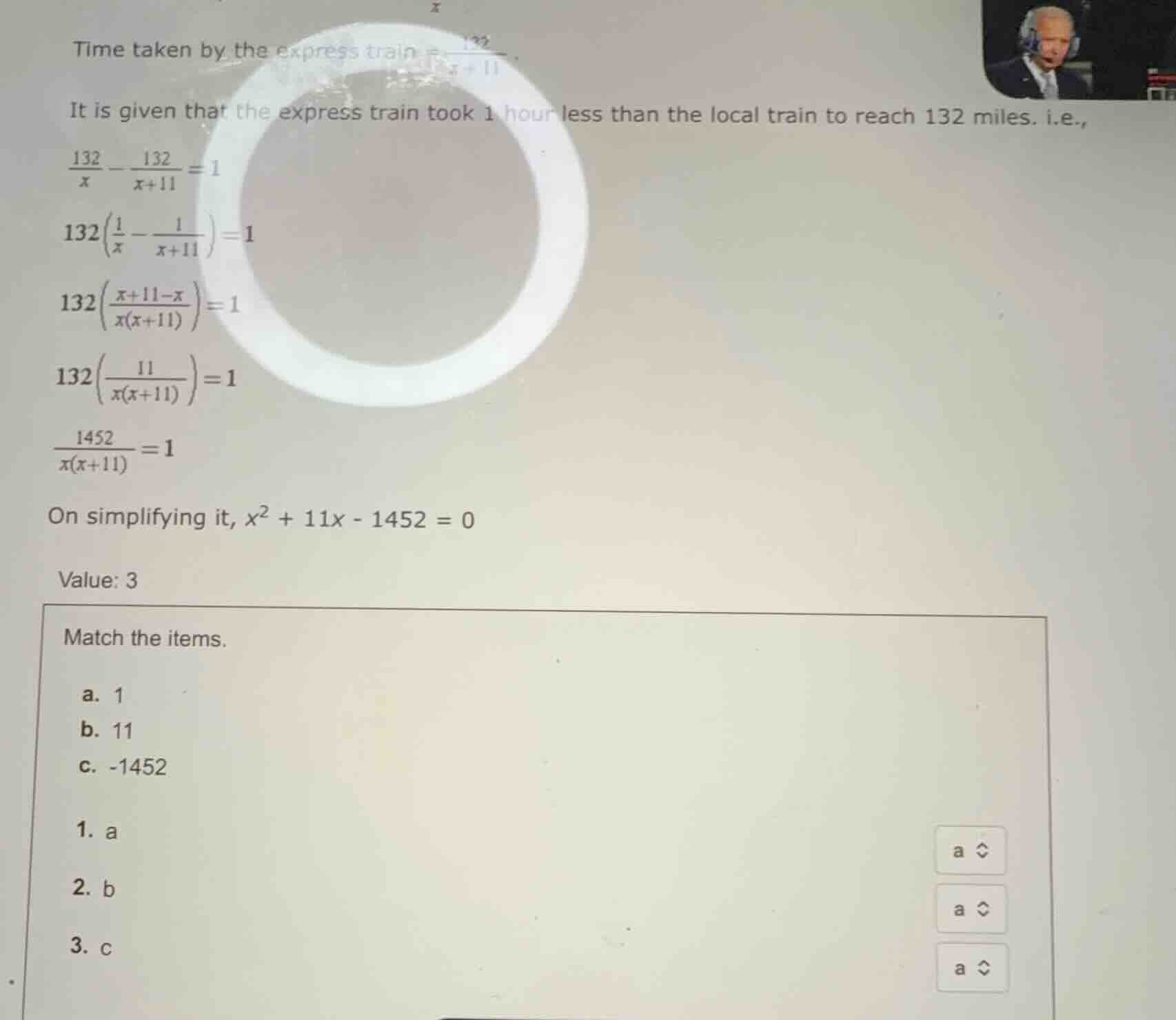 time taken by the express train = \\frac{132}{x+11} it is given that th…
