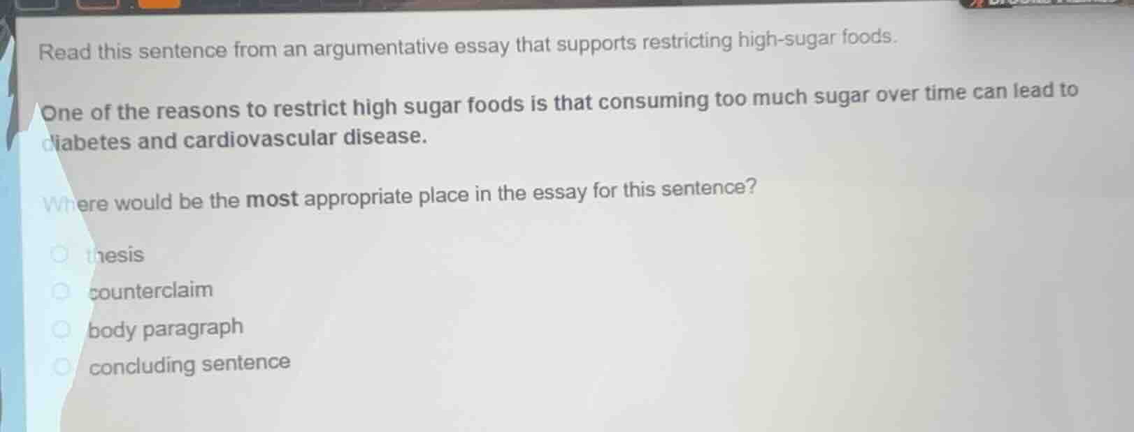 read this sentence from an argumentative essay that supports restrictin…