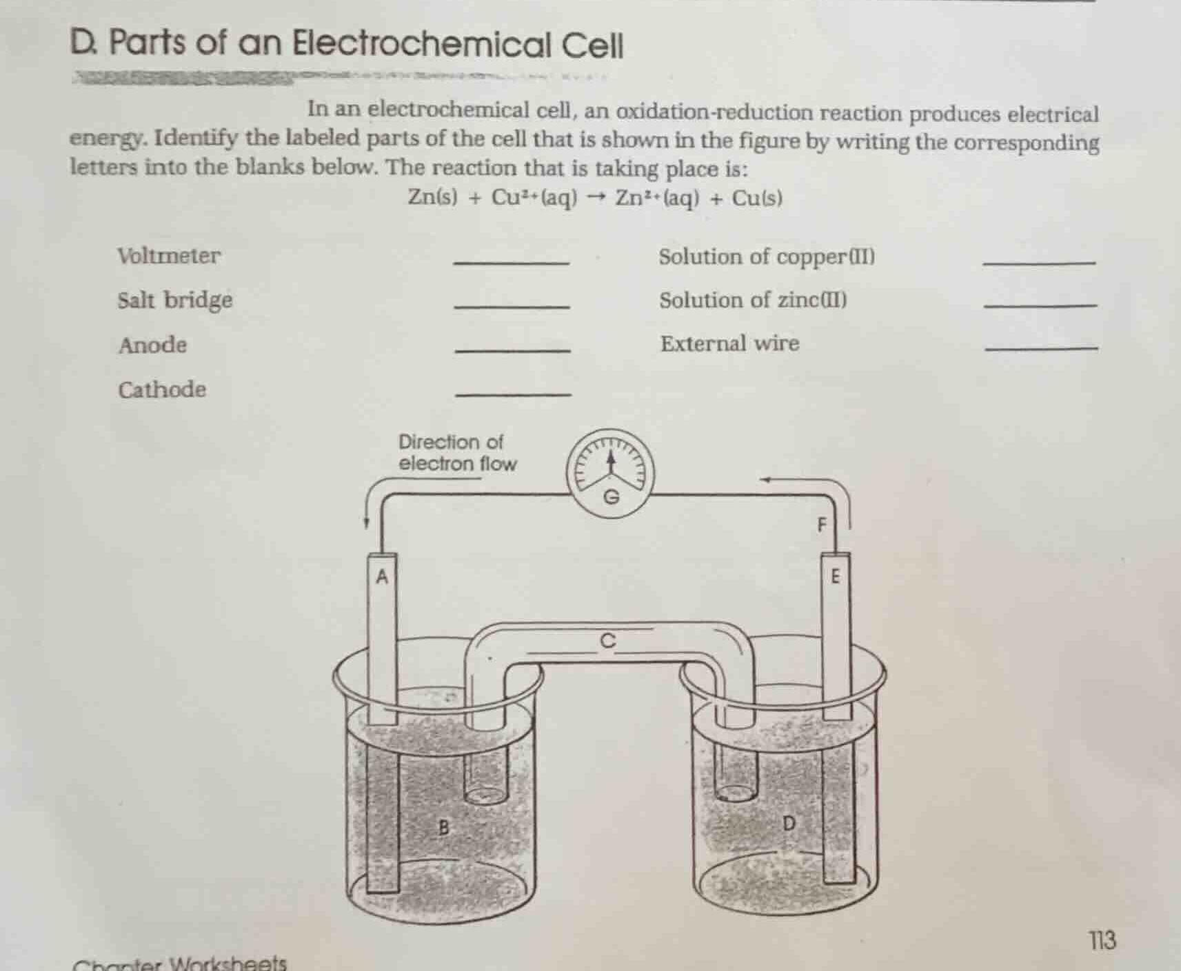 d. parts of an electrochemical cell in an electrochemical cell, an oxid…