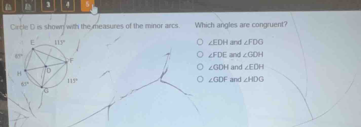 circle d is shown with the measures of the minor arcs. which angles are…