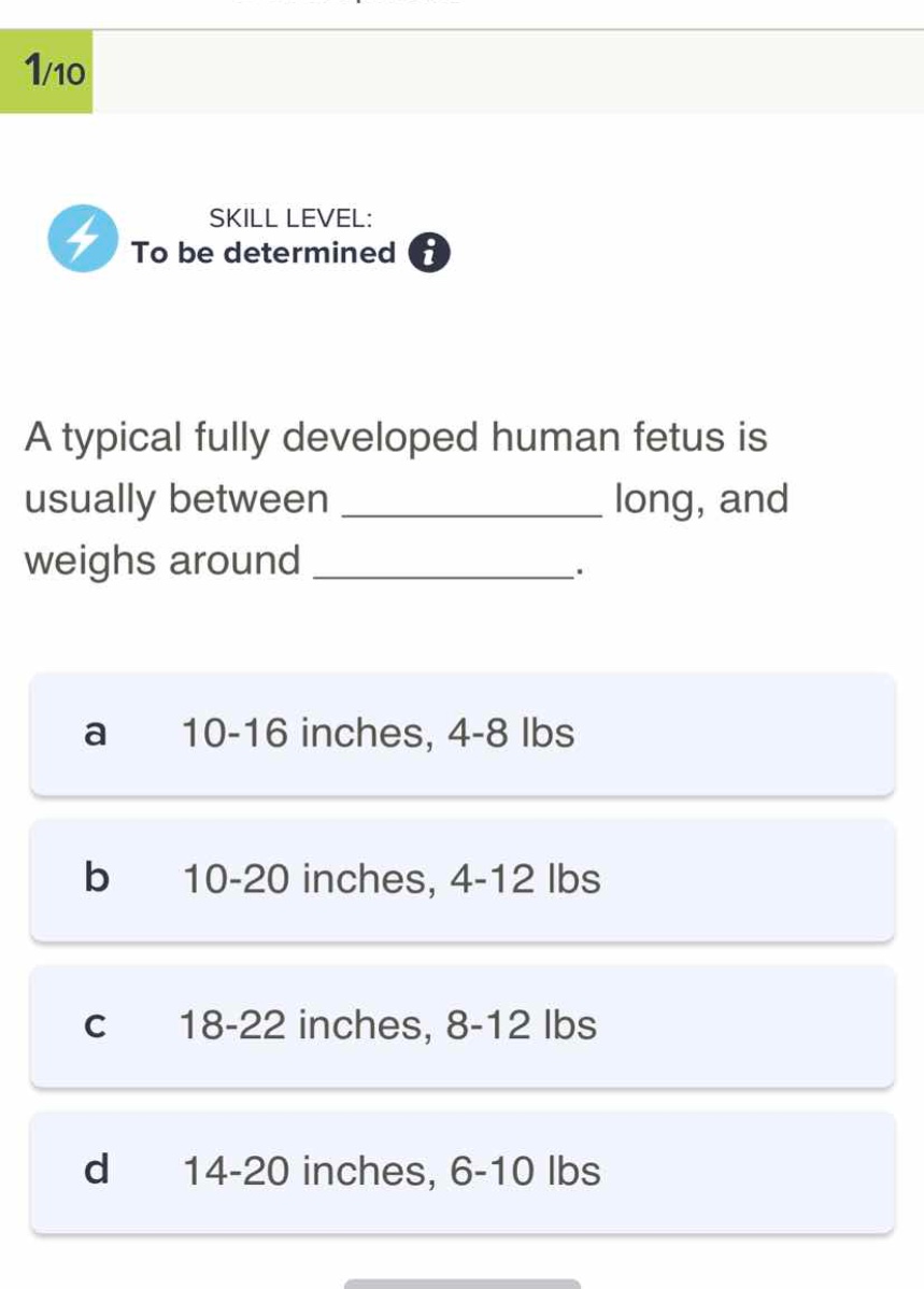 a typical fully developed human fetus is usually between ________ long,…