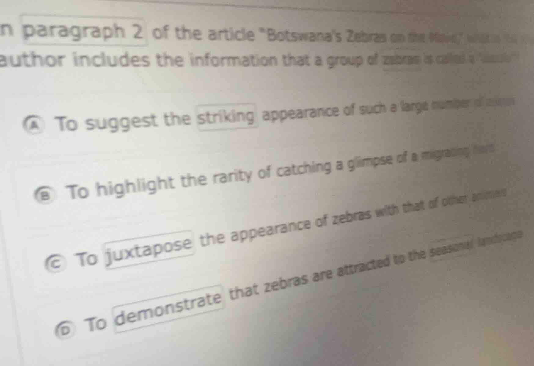 in paragraph 2 of the article \botswanas zebras on the move,\ why the a…