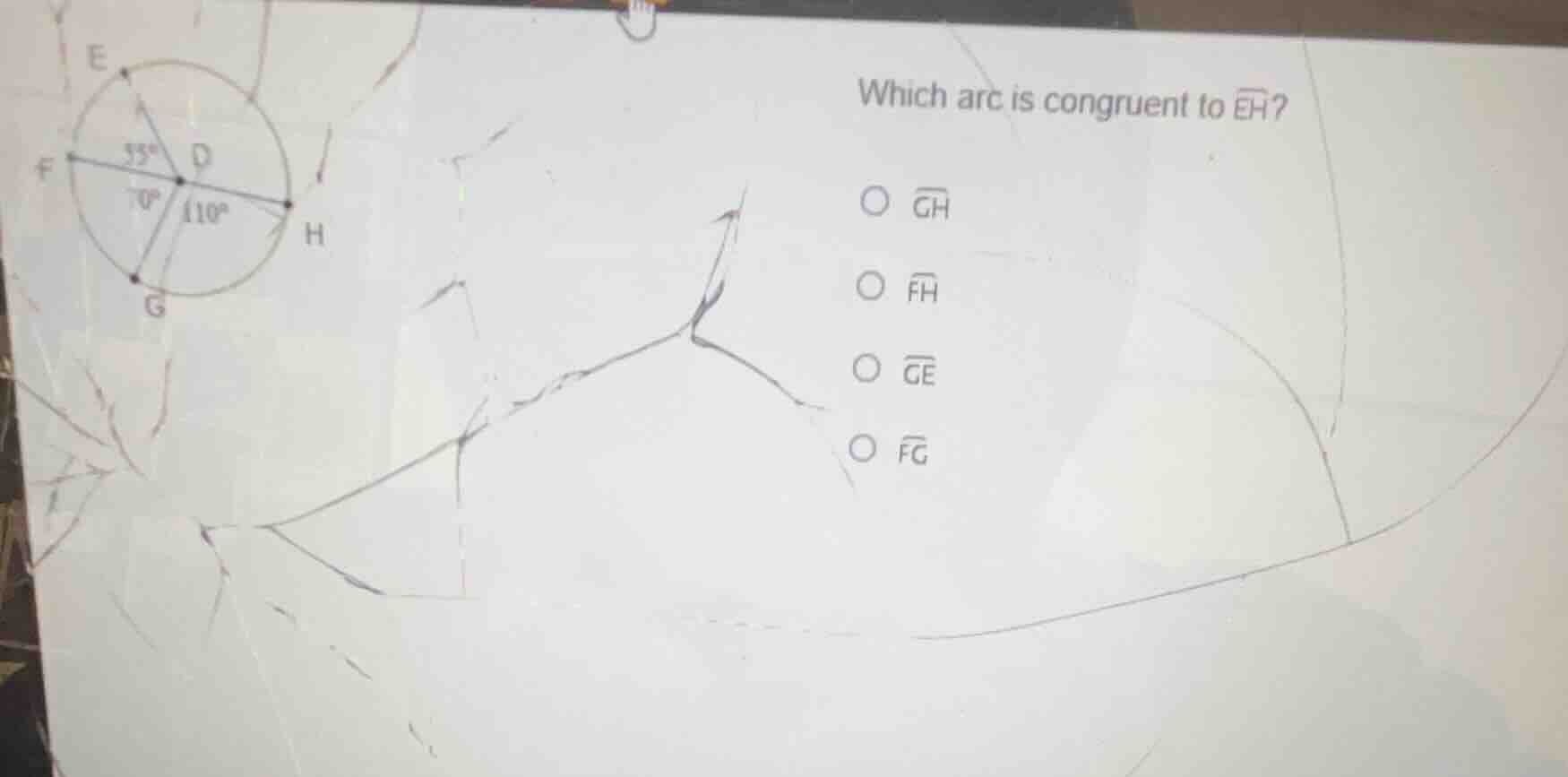 which arc is congruent to \\(\\widehat{eh}\\)? \\(\\bigcirc\\) \\(\\wid…